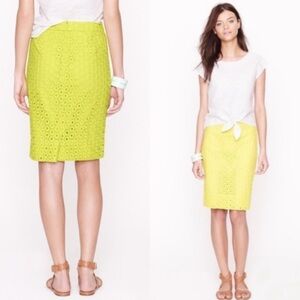 J Crew Lime Green Eyelet Circles No. 2 Cotton Pencil Skirt